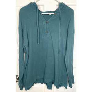 Easel Women's Washed Cotton Gauze Hoodie Pullover Top Sz S Relaxed Beachy Boho